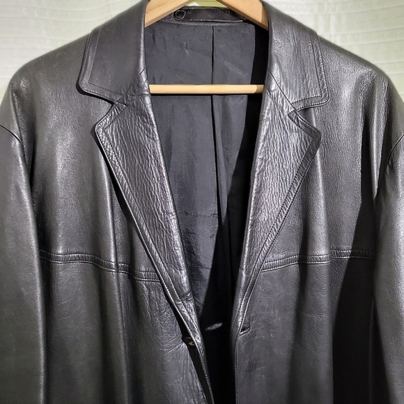 ALDO PARIS Long Line Leather Blazer Coat Lined Black Men's XL (based on meas.) - Picture 7 of 11
